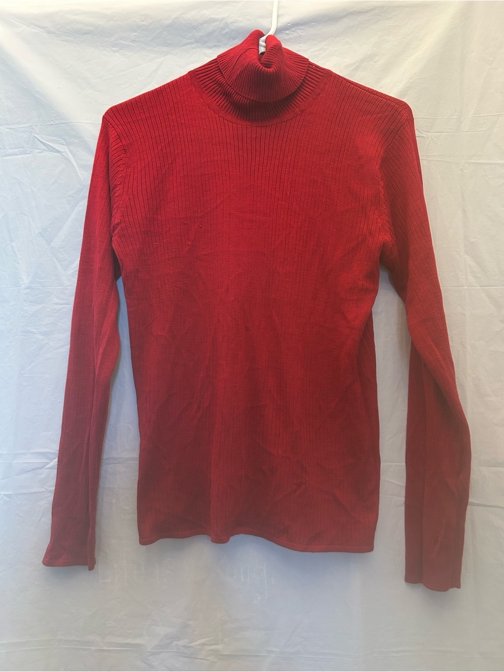 August Silk Deep Red Ribbed Women's Turtleneck Long Sleeve Sweater Sz M